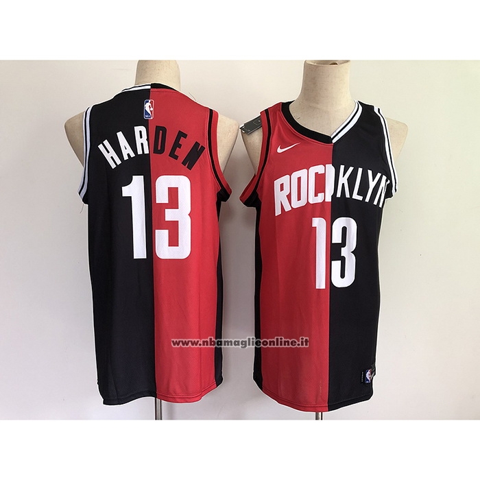Maglia Brooklyn Nets Houston Rockets James Harden #13 Split Nero Rosso